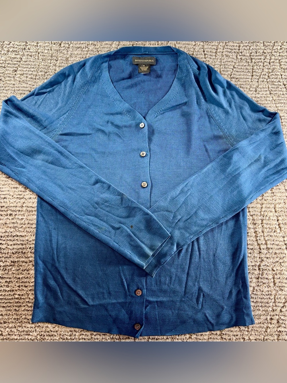 Banana Republic Women’s Medium Blue 100% Silk Lightweight V-Neck Cardigan
